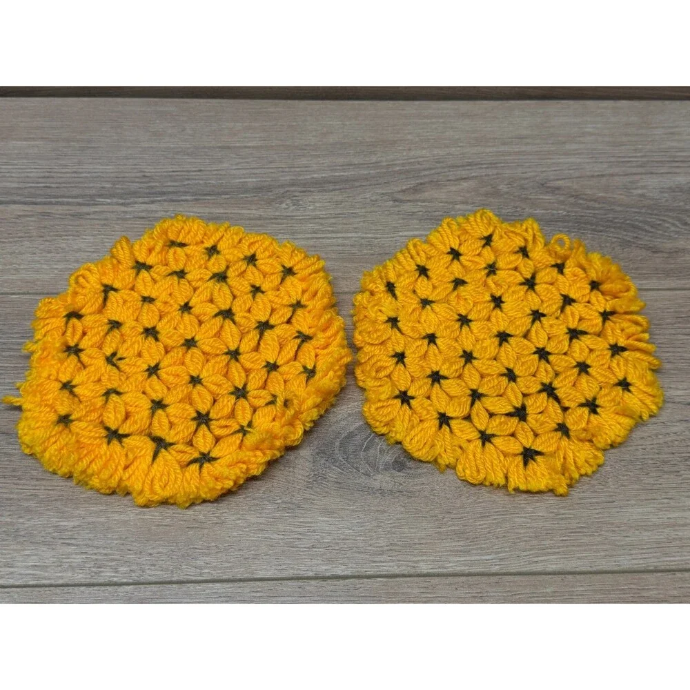 Vintage Hand Crocheted Pot Holders Trivets Blue White & Orange - Lot of 9 Pcs